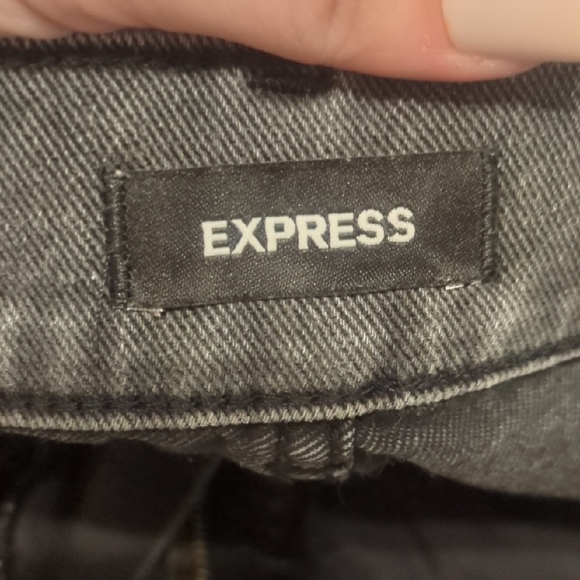 Express dark gray copped flare high rise raw hem jeans - Picture 3 of 12